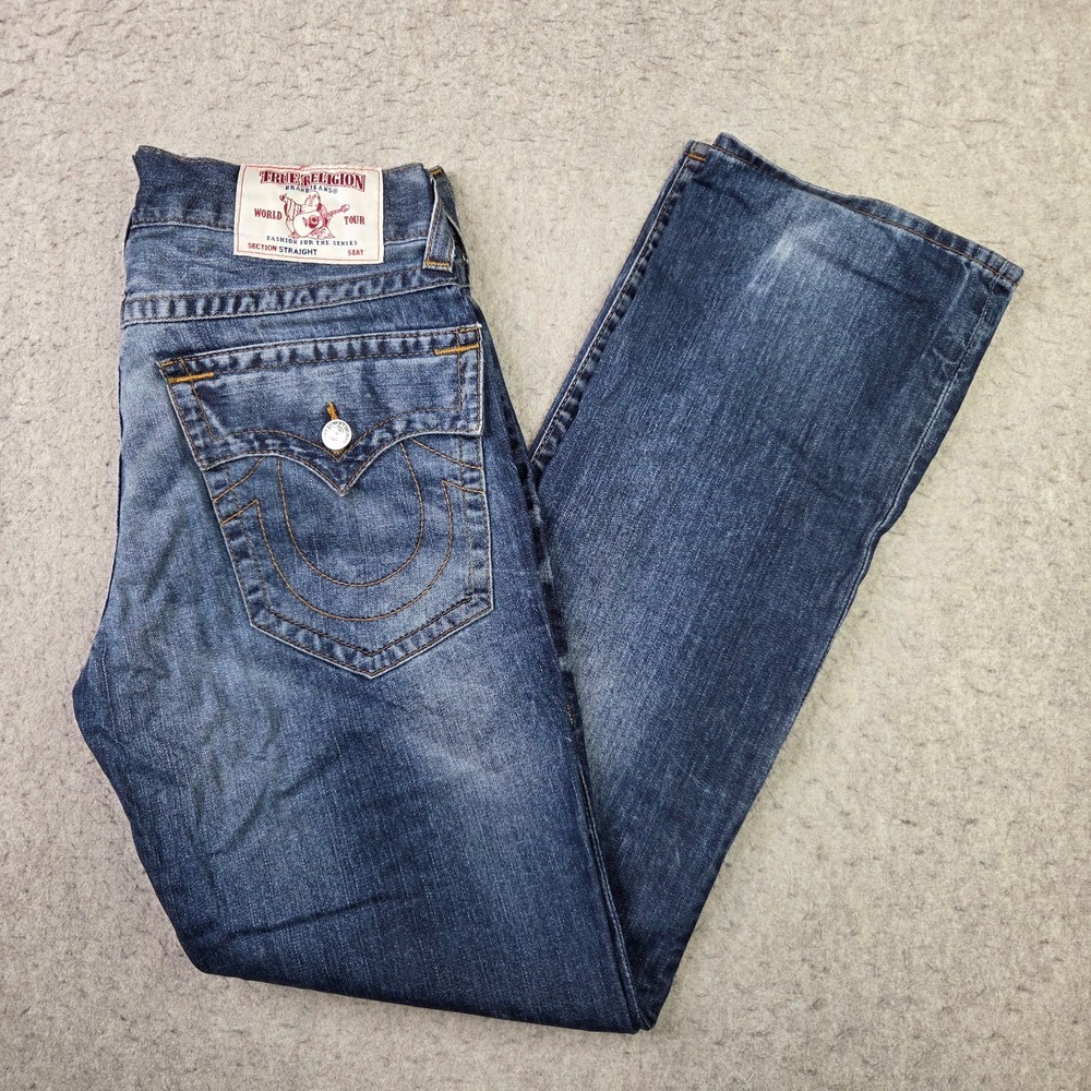 True Religion World Tour Mens Straight Flap Pockets Jeans Size 34x34 Denim